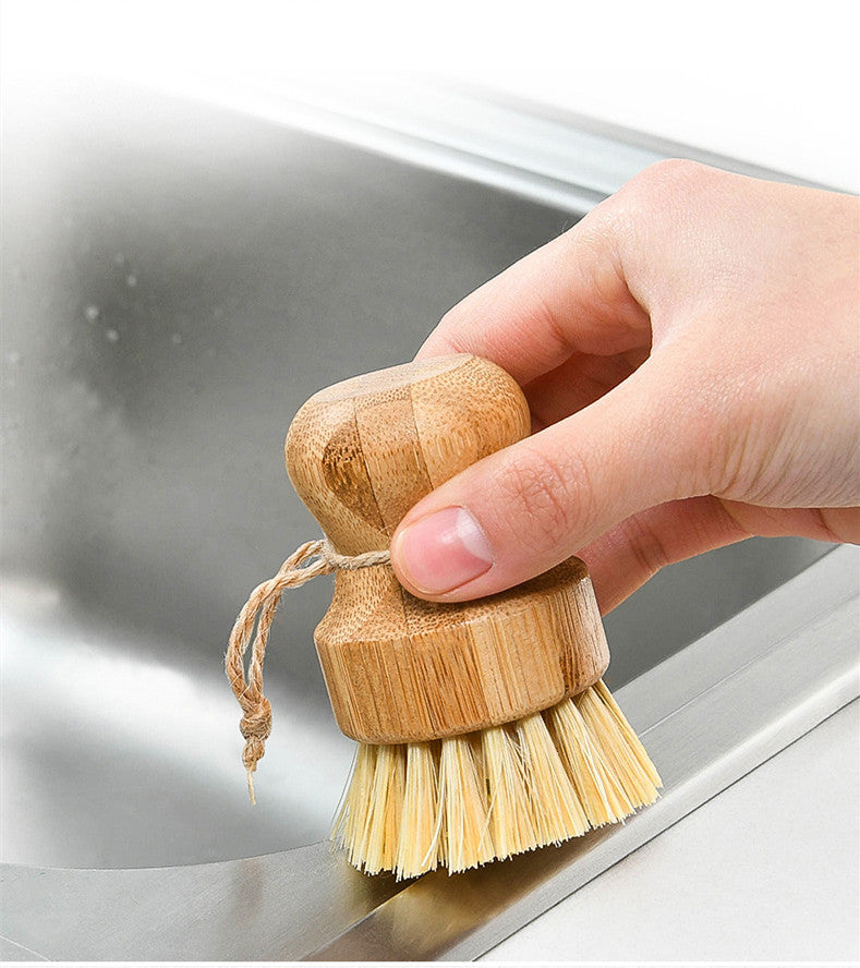 Bamboo Wooden Pots Dishes Sinks Stoves Cleaning Brushes Kitchen Round Handles Convenient Tools