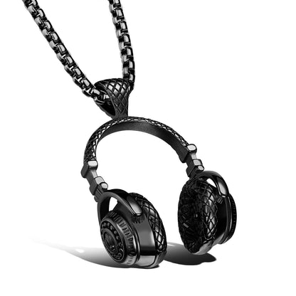 Titanium fashion music headset earplugs pendant necklace for men