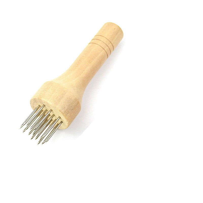 Kitchen meat tenderizer with wooden handle
